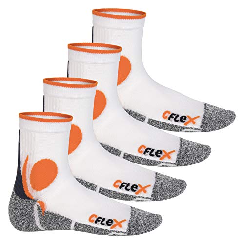 CFLEX Damen und Herren Running Funktions-Socken (4 Paar) Laufsocken - Weiss-Orange 35-38 von CFLEX