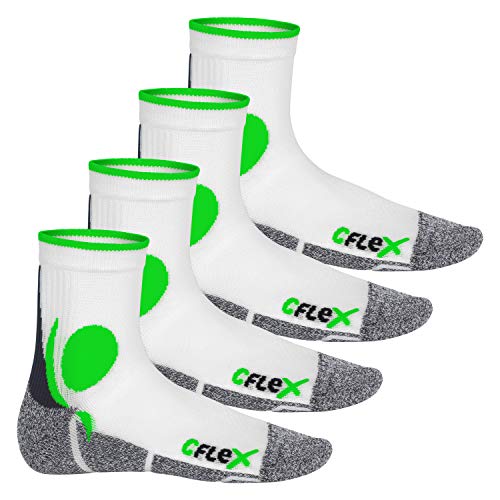 CFLEX Damen und Herren Running Funktions-Socken (4 Paar) Laufsocken - Weiss-Grün 35-38 von CFLEX