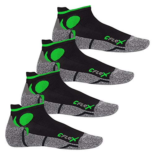 CFLEX Damen und Herren Running Funktions-Sneakersocken (4 Paar) Laufsocken- Schwarz-Grün 35-38 von CFLEX