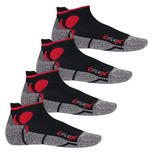 CFLEX Damen und Herren Running Funktions-Sneakersocken (4 Paar) Laufsocken- Schwarz-Rot 35-38 von CFLEX