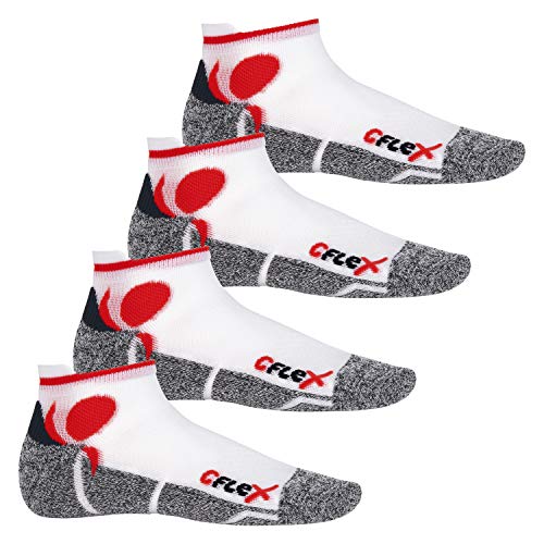 CFLEX Damen und Herren Running Funktions-Sneakersocken (4 Paar) Laufsocken- Weiss-Rot 39-42 von CFLEX