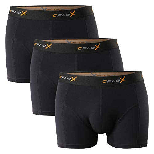 CFLEX Herren Boxer mit Logo Webgummi-Bund (3er Pack), Retro Pants aus Baumwoll Stretch - Schwarz 5 (M) von CFLEX