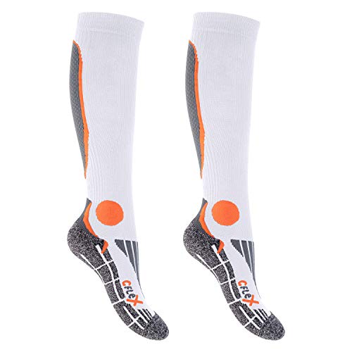 CFLEX Herren & Damen Running Kompressions Strümpfe (2 Paar), Sport Kniestrümpfe - Weiss-Orange 43-46 von CFLEX