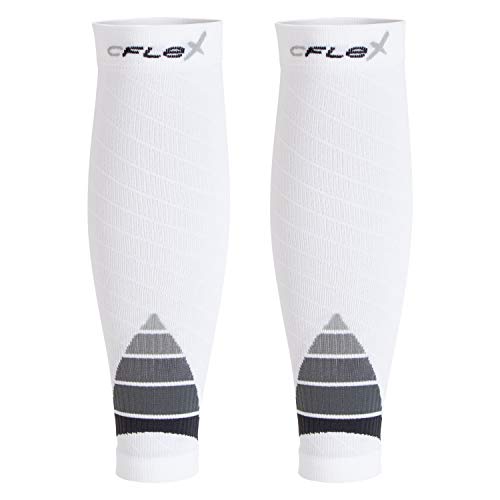 CFLEX Herren & Damen Sport Kompressions Stulpe (2 Paar) Wadenbandage - Weiss-Grau L-XL von CFLEX