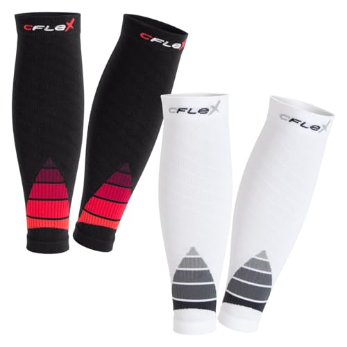 CFLEX Herren & Damen Sport Kompressions Stulpe (2 Paar) Wadenbandage - Weiss-Grau und Schwarz-Rot Mix L-XL von CFLEX