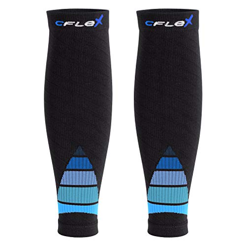 CFLEX Herren & Damen Sport Kompressions Stulpe (2 Paar) Wadenbandage - Schwarz-Blau L-XL von CFLEX