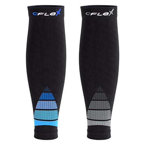 CFLEX Herren & Damen Sport Kompressions Stulpe (2 Paar) Wadenbandage - Schwarz-Blau und Grau Mix L-XL von CFLEX