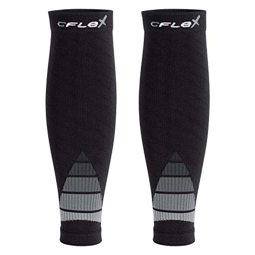 CFLEX Herren & Damen Sport Kompressions Stulpe (2 Paar) Wadenbandage - Schwarz-Grau L-XL von CFLEX