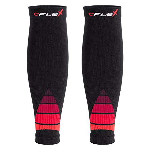 CFLEX Herren & Damen Sport Kompressions Stulpe (2 Paar) Wadenbandage - Schwarz-Rot L-XL von CFLEX