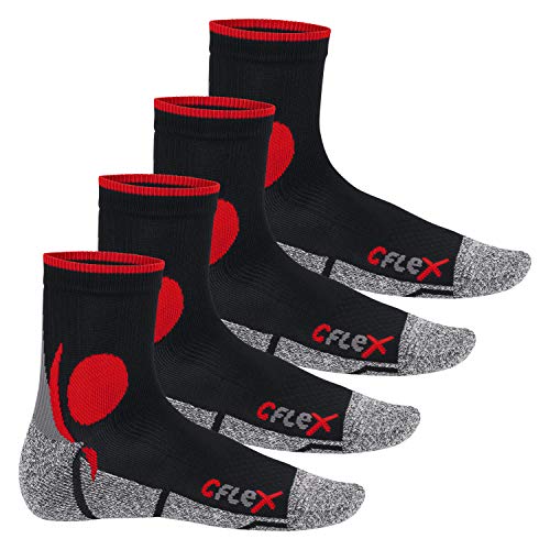 CFLEX Damen und Herren Running Funktions-Socken (4 Paar) Laufsocken - Schwarz-Rot 39-42 von CFLEX