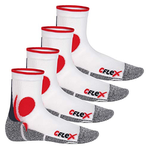 CFLEX Damen und Herren Running Funktions-Socken (4 Paar) Laufsocken - Weiss-Rot 35-38 von CFLEX