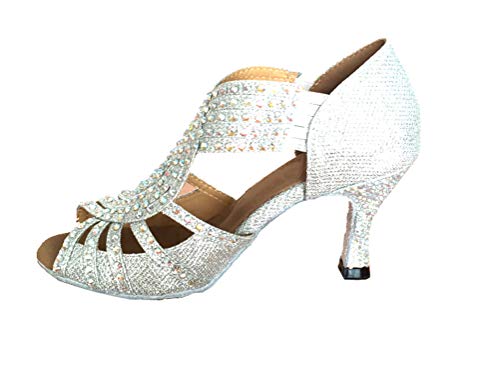 CFP JJ-6173 Damen Tanzschuhe Latein Tango Salsa Ballsaal Party Hochzeit Peep-Toe Kitten Heel Satin, Silber - silber - Größe: 39 EU von CFP