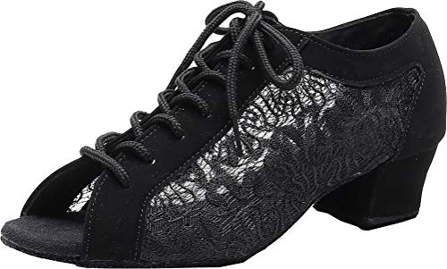 Damen Comfort Lateinische Sala Tanzschuhe Designer Party Ball Hochzeit Blockabsatz Schnürung 2002, Schwarz - Schwarz - Größe: 40 EU von CFP