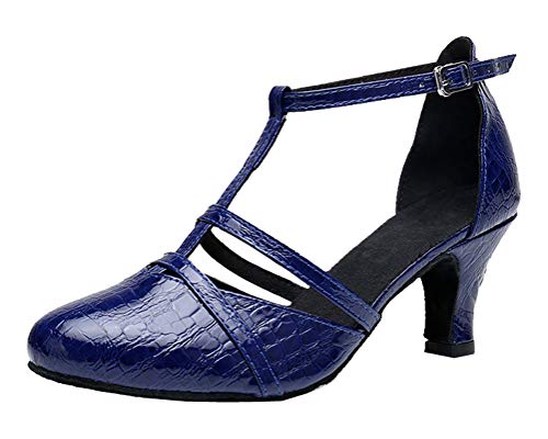 Damen Lateinischer moderner Tango Ballsaal Party Salsa Social T-Straps Geschlossene Zehe Custom Heel Tanzschuhe, Blau - blau - Größe: 39 1/3 EU von CFP