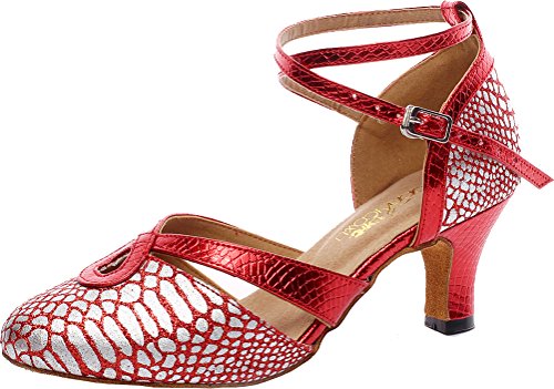 Damen Tanzschuhe Latein Salsa Tango Cha-Cha Party Mid Heel Round Toe PU, Rot - rot - Größe: 39 1/3 EU von CFP