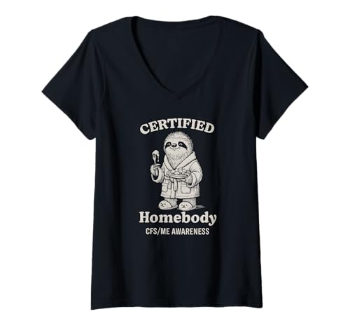 Damen ZERTIFIZIERTES HOMEBODY CFS/ME Awareness T-Shirt mit V-Ausschnitt Damen ZERTIFIZIERTES HOMEBODY CFS/ME Awareness T-Shirt mit V-Ausschnitt von CFS/ME Thriver