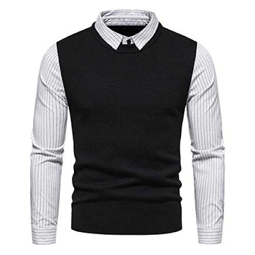 Herbst Und Winter Slim Business Casual Herren GefäLschter Zweiteiliger Pullover Mit Britischem Hemdkragen Und Gestreiften ÄRmeln GefüTtert Mit Stehkragen Und Abnehmbarer Weiß L von CFWL