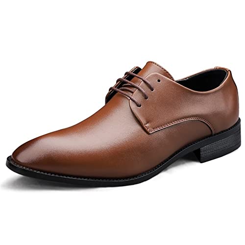 Kleid Oxford Formelle Schuhe for Herren for Schnüren Veganes Leder Solide Derby-Schuhe Blockabsatz rutschfeste Gummisohle Anti-Rutsch-Low-Top-Business (Color : Braun, Size : 42 EU) von CFZHTE