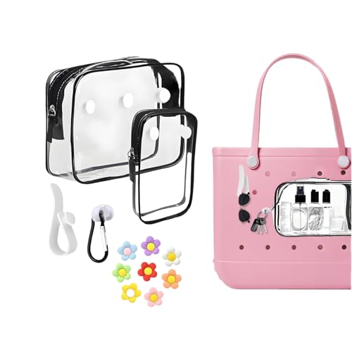 CFZYZB 2 Packungen transparente Bogg Strandtasche mit 2 Einsteckhaken, Schwarz, Transparente Tasche von CFZYZB