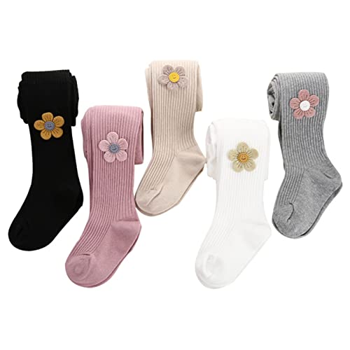 CFlong 5er-Pack Strumpfhosen Mädchen, Baumwolle Kinderstrumpfhose Kinder Strumpfhosen Strümpfe Socken Leggings Atmungsaktiv Strumpfhose Mit Niedlichen Blumen Für 1-8 Jahre (5 farben,M(3-5 jahre)) von CFlong