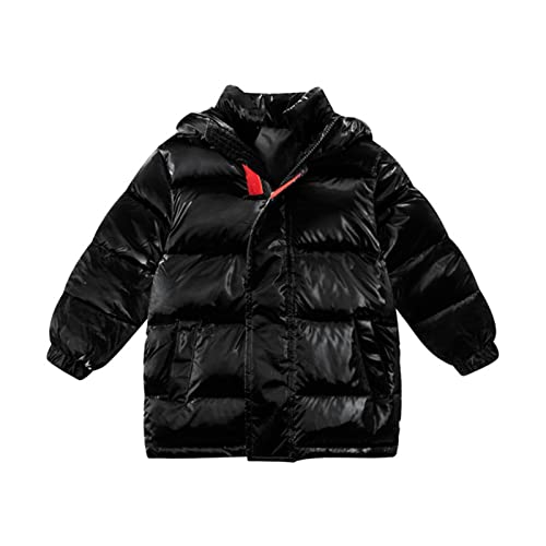 CFlong Jungen Winter Warmer Jacke Mantel, Glänzende Wattierte Winterjacke Mit Kapuze, Verdicken Sie Outdoor Windproof Kinderjacke Outwear Für 2-9 Jahre (Black,Height 140cm) von CFlong