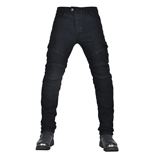 CFlong Motorrad-Jeanshose Für Herren/Damen, Sturzfeste Jeans Mit Geradem Bein Und 4 Arten Von Schutzausrüstung, Motorradhose Für Motorradrennfahrer (Schwarz,4XL) von CFlong