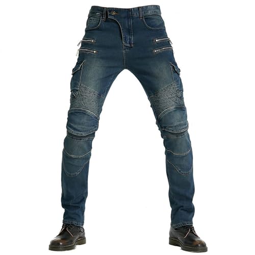 CFlong Motorradhose, Schutzhose, Herren/Damen-Motorrad-Jeans aus atmungsaktivem, verschleißfestem, mit 2 Paar abnehmbaren Pads für Hüfte und Knie (Blau,XXS) von CFlong