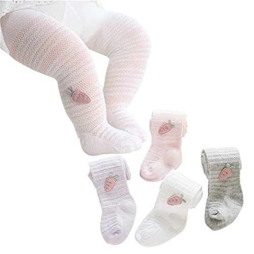 CFlong Strumpfhosen Für Mädchen Baby/kinder Set of 4, Atmungsaktive Netzstrumpfhose Für Kleinkinder, 0-6 Jahre Alt Sommer Neugeborene Karottenstrümpfe Leggings (4 Farben,6-12 Monate) von CFlong