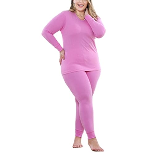 CFlong Thermounterwäsche Damen Winter Skiunterwäsche Set, Damen Thermo Basisschicht, Warmer Rundhals Langarm Anzug Mit Hoher Taille, Nahtloser, Anzug Mit Oberteil Und Hose (Rosa,L) von CFlong