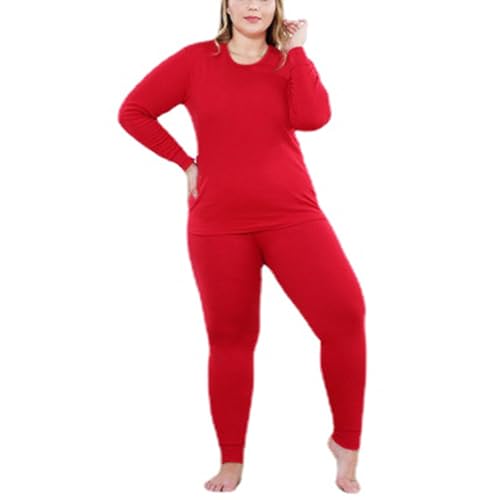 CFlong Thermounterwäsche Damen Winter Skiunterwäsche Set, Damen Thermo Basisschicht, Warmer Rundhals Langarm Anzug Mit Hoher Taille, Nahtloser, Anzug Mit Oberteil Und Hose (Rot,6XL) von CFlong