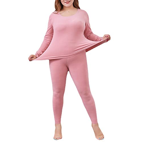 CFlong Thermowäsche Set, DamenThermounterwäsche, Thermo Unterwäsche, Ultra Weich Warm Rundhalsausschnitt Mit Hoher Taille Große Ober- Und Unterteile (Pink,6XL) von CFlong