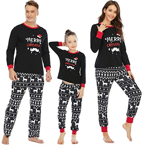 Weihnachten Schlafanzug Familien Pyjama Set, Ultraweicher Lange Ärmel Nachtwäsche Oberteile & Pyjamahosen, Weihnachtsnachtwäsche Für Männer Frauen Jungen Und Mädchen (Mutter-Black,2XL) von CFlong