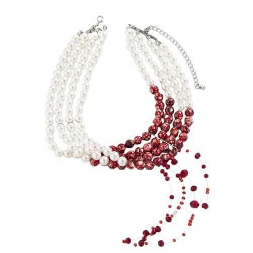 CGACCSD Halskette mit Blutperlen | Schlüsselbeinschmuck Gothic Vampir mit Fransen Punk Stil für Halloween, Dekoration Schlüsselbeinschmuck im Gothic-Stil, Vampir für Cosplay, Mottopartys, von CGACCSD