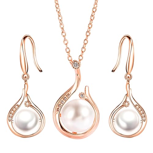 CGACCSD Perlenschmuck Set für Frauen, Perlenschmuck Set - Modeschmuck Hochzeit - Iminiation Perle Halskette und Ohrstecker für Frauen, Se référer au descriptif, Kupfer + Abs Imitation Pearls, Siehe von CGACCSD