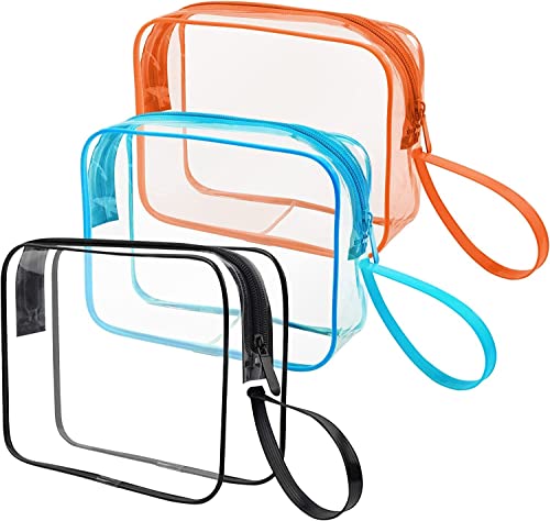 CGBE 3 Stück Kulturbeutel Transparent, Durchsichtige Kosmetiktasche Reise Make-up Tasche, Wasserdicht Kulturtasche Reisebeutel Waschtasche für Damen Herren, Orange/Blau/Schwarz von CGBE