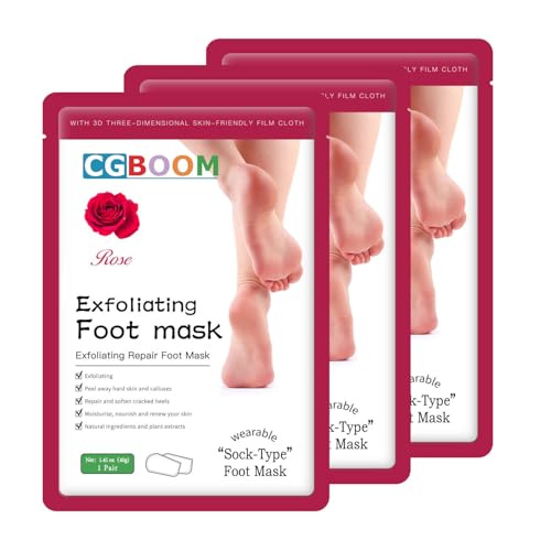 3er Pack Fußmaske Hornhaut und abgestorbene Haut entfernen Fußpeeling Maske Anti Aging Exfoliating Socken Fußschälmaske Hornhaut Socken Peeling Baby Feet für Frauen & Männer Rose von CGBOOM