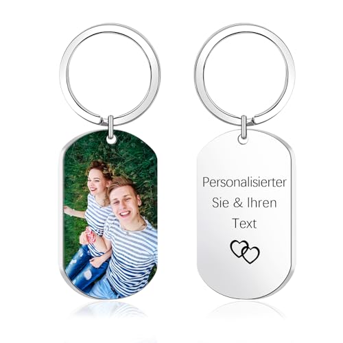 CGFN Schlüsselanhänger Personalisiert, Farbe Metall Keychain Auto Schmücke mit Text Gravur & Foto-Farb Druckt, Benutzerdefinierte Glücksbringer Geschenke für Herz Männer Freundin von CGFN