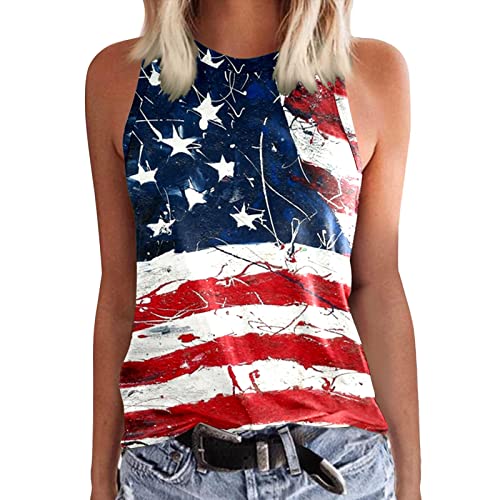 CGGMVCG 4. Juli Tank Damen Rundhalsausschnitt Ärmellos Unabhängigkeitstag Druck Tops Sommer Casual USA Tanks, Dunkelblau, S von CGGMVCG