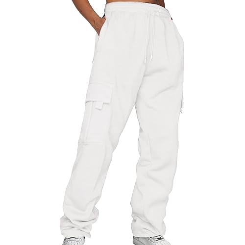 CGGMVCG Damen-Cargo-Jogginghose mit hoher Taille, elastisch, mit Taschen, Z02 Weiß, S von CGGMVCG