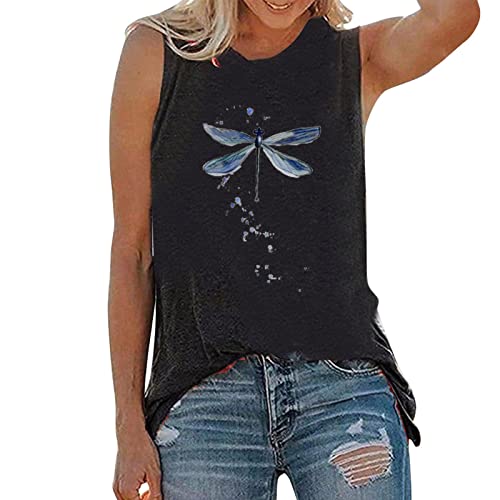 CGGMVCG Damen Graphic Tank Tops O-Ausschnitt Tank ärmellose Bluse Grafik T-Shirts Druck Sommer ärmellose T-Shirts für Frauen, Schwarz, XX-Large von CGGMVCG