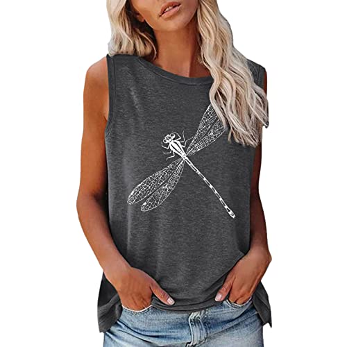 CGGMVCG Damen Graphic Tank Tops O-Ausschnitt Tank ärmellose Bluse Grafik T-Shirts Druck Sommer ärmellose T-Shirts für Frauen, Z02 Dunkelgrau, Groß von CGGMVCG