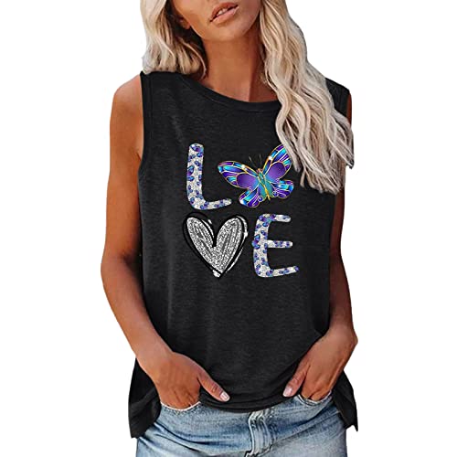 CGGMVCG Damen Grafik Tank Tops O-Ausschnitt Tank Ärmellose Bluse Grafik T-Shirts Druck Sommer Ärmellos T-Shirts für Damen, Z021 Black, Klein von CGGMVCG