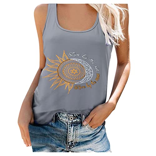 CGGMVCG Damen Grafik Tank Tops O-Ausschnitt Tank Ärmellose Bluse Grafik T-Shirts Druck Sommer Ärmellos T-Shirts für Damen, Z04 Grau, X-Groß von CGGMVCG