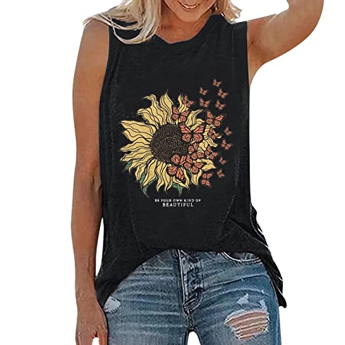 CGGMVCG Damen Graphic Tank Tops O-Ausschnitt Tank ärmellose Bluse Grafik T-Shirts Druck Sommer ärmellose T-Shirts für Frauen, Z06 Schwarz, Mittel von CGGMVCG