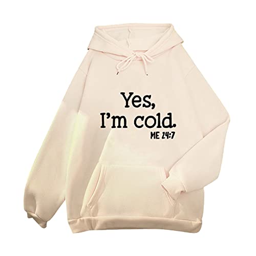 CGGMVCG Damen Hoodies Yes I'm Cold Sweatshirts Lustiger Buchstabendruck Langarm Pullover Grafik Pullover Sweatshirt, A, M von CGGMVCG