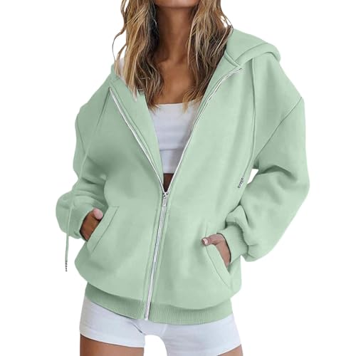 CGGMVCG Damen Kapuzenpullover mit Reißverschluss für Herbst und Winter Langärmelig Übergroß Trendig Kapuzen Sweatshirts Übergröße Lässige Modejacke mit Taschen, Z01 Mintgrün, M von CGGMVCG