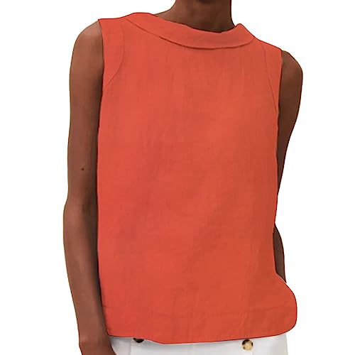 CGGMVCG Damen Leinen Tank Tops Einfarbig Big Drop Kragen Lose Plissee Zwei Frauen ärmellose Tops, Orange, XXL CGGMVCG Damen Leinen Tank Tops Einfarbig Big Drop Kragen Lose Plissee Zwei Frauen ärmellose Tops, Orange, XXL von CGGMVCG