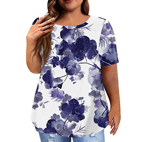 CGGMVCG Damen-T-Shirt, Übergröße, Sommer, lässig, Kurze Ärmel, übergroße T-Shirts, Elegante lose T-Shirts für Damen, Sommer, Z01 Blau, XXXXX-Large von CGGMVCG