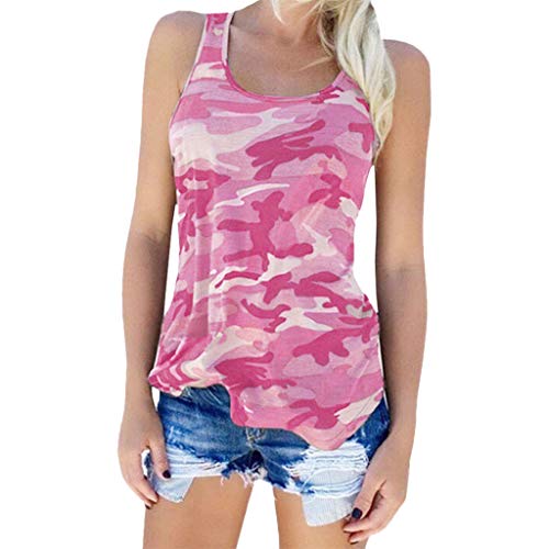 CGGMVCG Damen Tank Top O-Neck Ärmellose Bluse Mode Bedruckt Größe Camouflage Top Plus Tank Damen Ärmellose T-Shirts, Pink, Groß von CGGMVCG