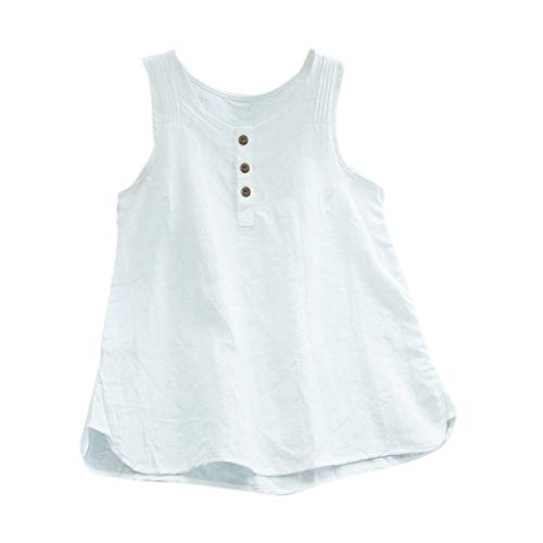 CGGMVCG Damen Tank Top Plus Size Lose Casual Baumwolle Leinen Einfarbig T Shirts U-Ausschnitt Ärmellos Blusen für Frauen, Z02 Weiß, XXX-Large von CGGMVCG